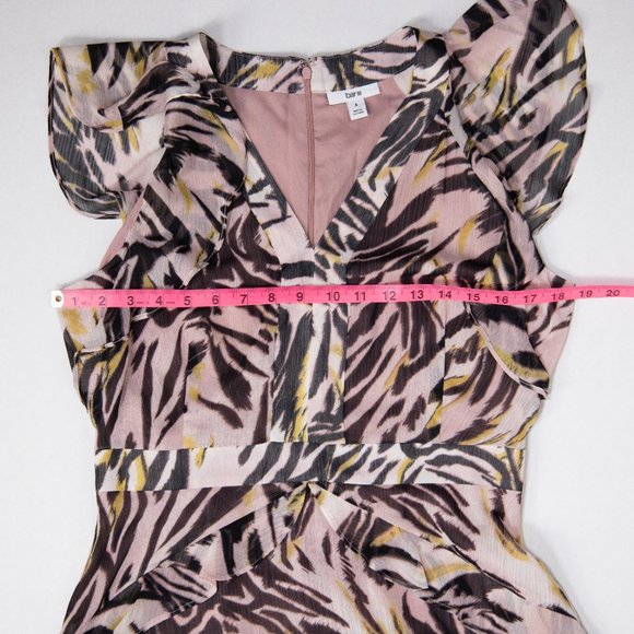 Flutter sleeve animal print chiffon dress pink black yellow size 8 - Picture 9 of 13